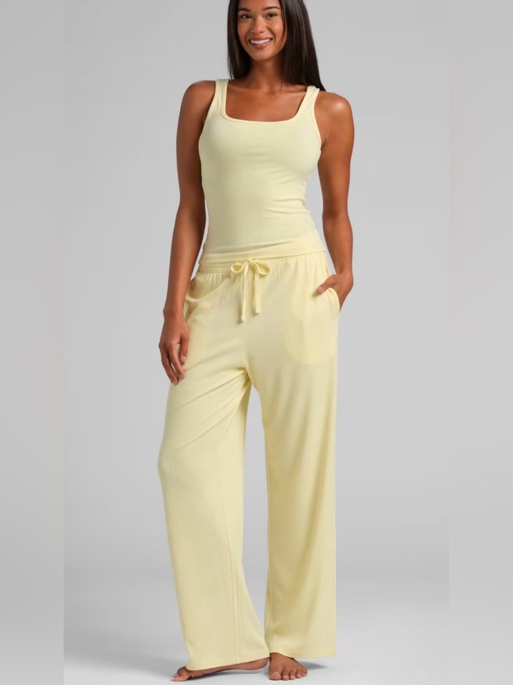 Comfrt Rib Contour Wide Leg Buttercream Yellow Sweatpants Lounge XL
